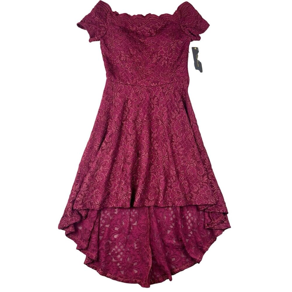 NWT City Studio Lace Off Shoulder High Low Dress Wine Burgundy Party Prom - 7